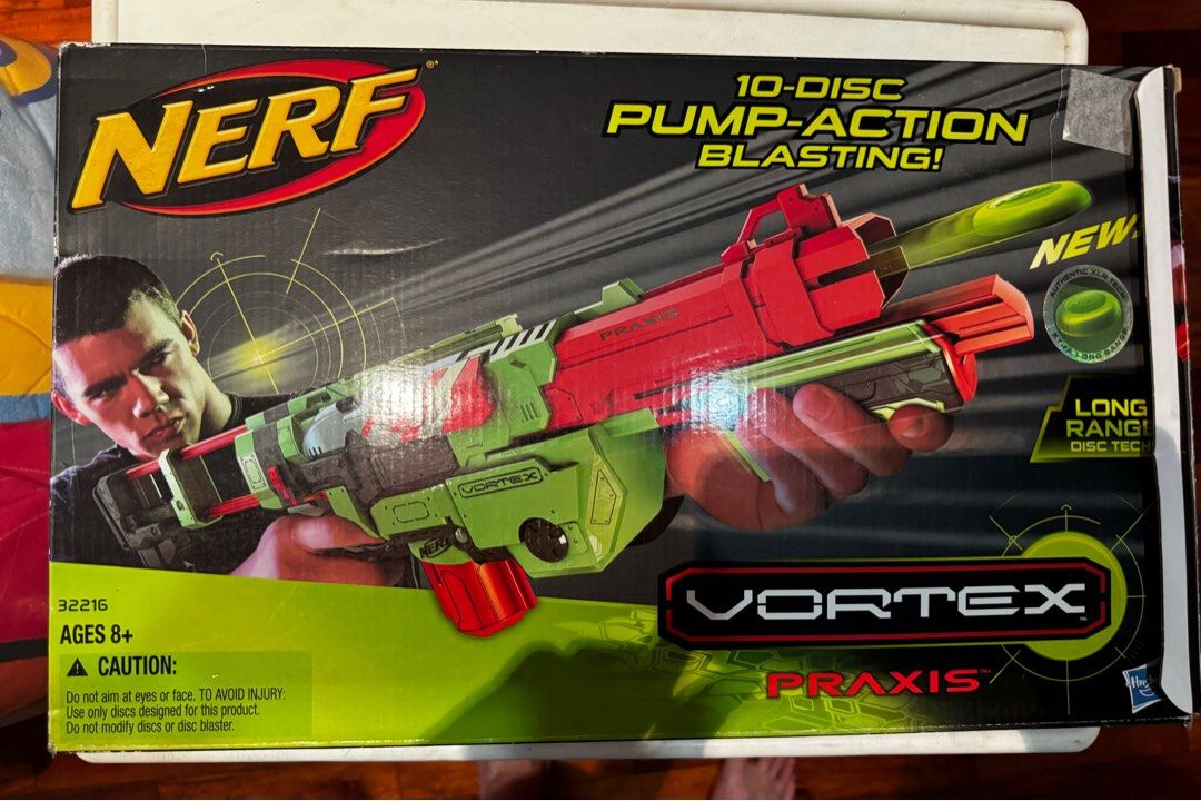 Original Nerf Vortex Praxis (Category: Action & Battle Toys) located in Quezon City. Submitted by joes3 (Listing ID 1315159118, Image 1). Description: (Original) Nerf Vortex Praxis Blaster! One of the best and coolest guns I owned— it can shoot far-distance! Disclaimer: name is penteled-marked in the gun and discs but if you know how to remove or you don’t mind then should be no problem For inquiries and questions you may send a pm.