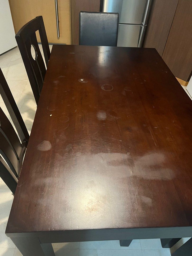 Solid Wood Dining Table (Category: Tables & Sets) located in Singapore. Submitted by fantasyman (Listing ID 1315154762, Image 1). Description: One solid wood table Chairs to be discussed Collect at icon condo next to tanjong pagar MRT.
