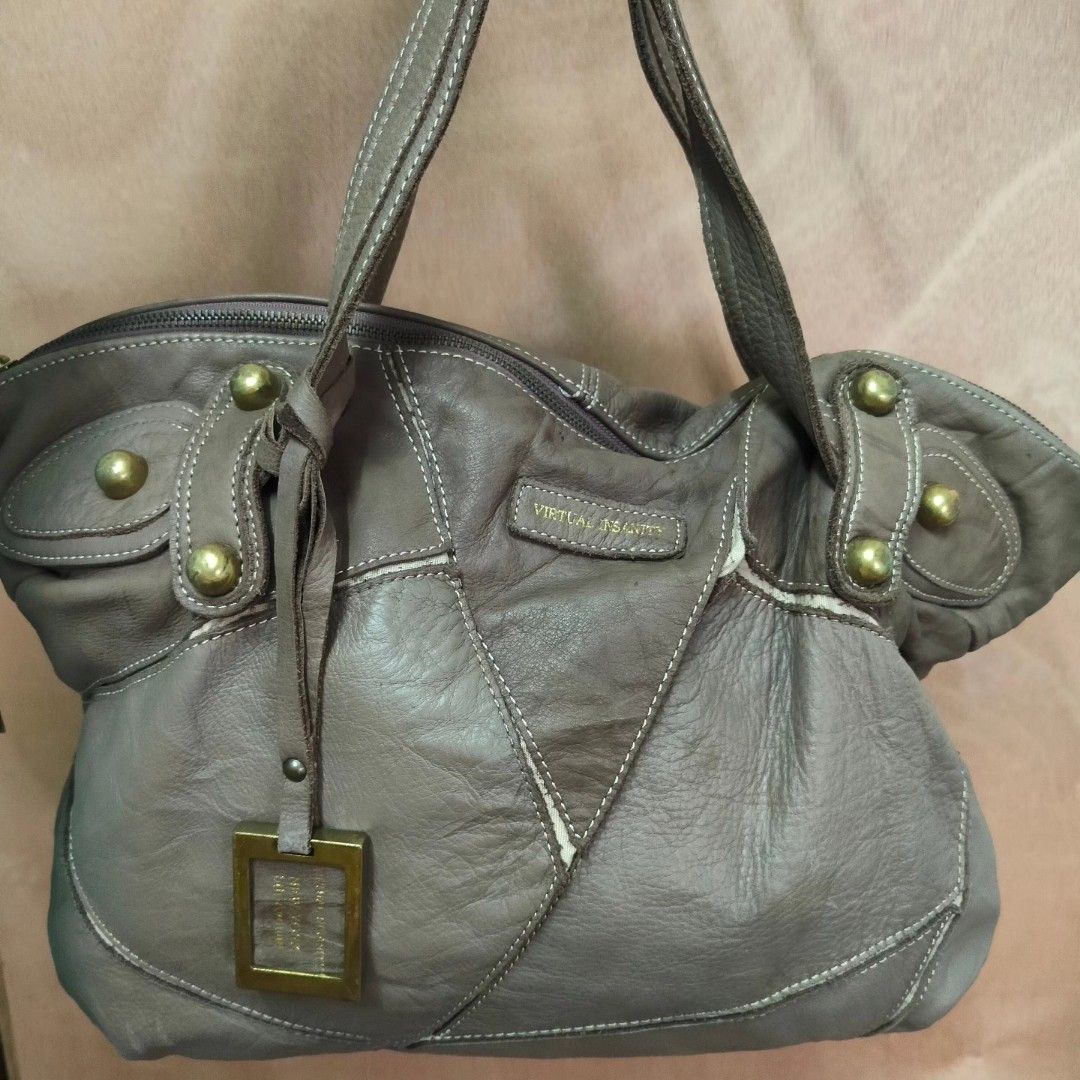 VIRTUAL INSANITY New York 5th Avenue Greyish Brown Leather Shoulder Bag