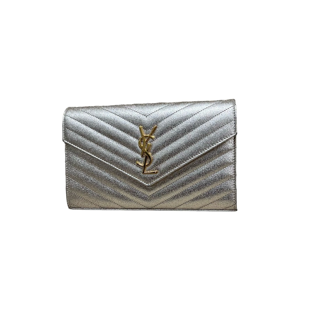 YSL Saint Laurent Envelope Chain Bag in Metallic Silver, Women's