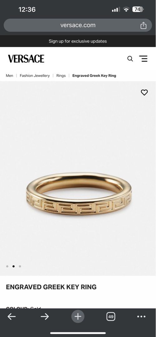 100 Authentic Versace Gold Ring Engraved Greek Key Ring