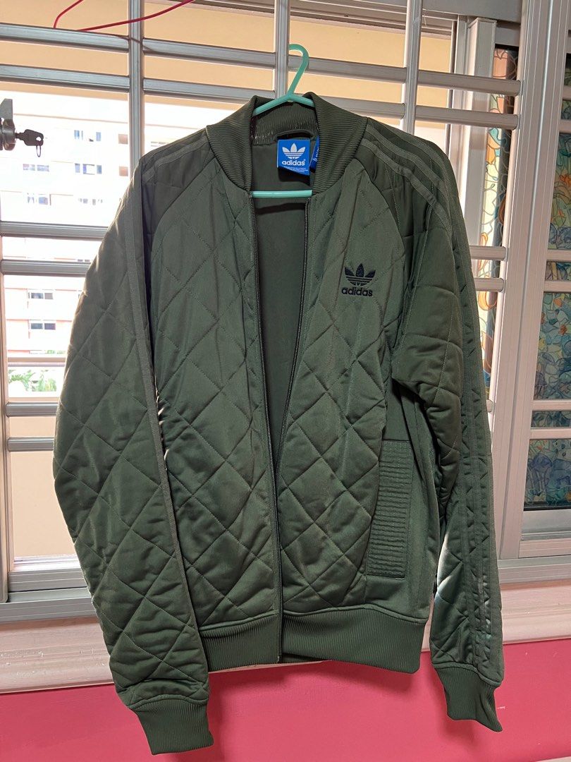 Adidas Olive Quilted Bomber Jacket