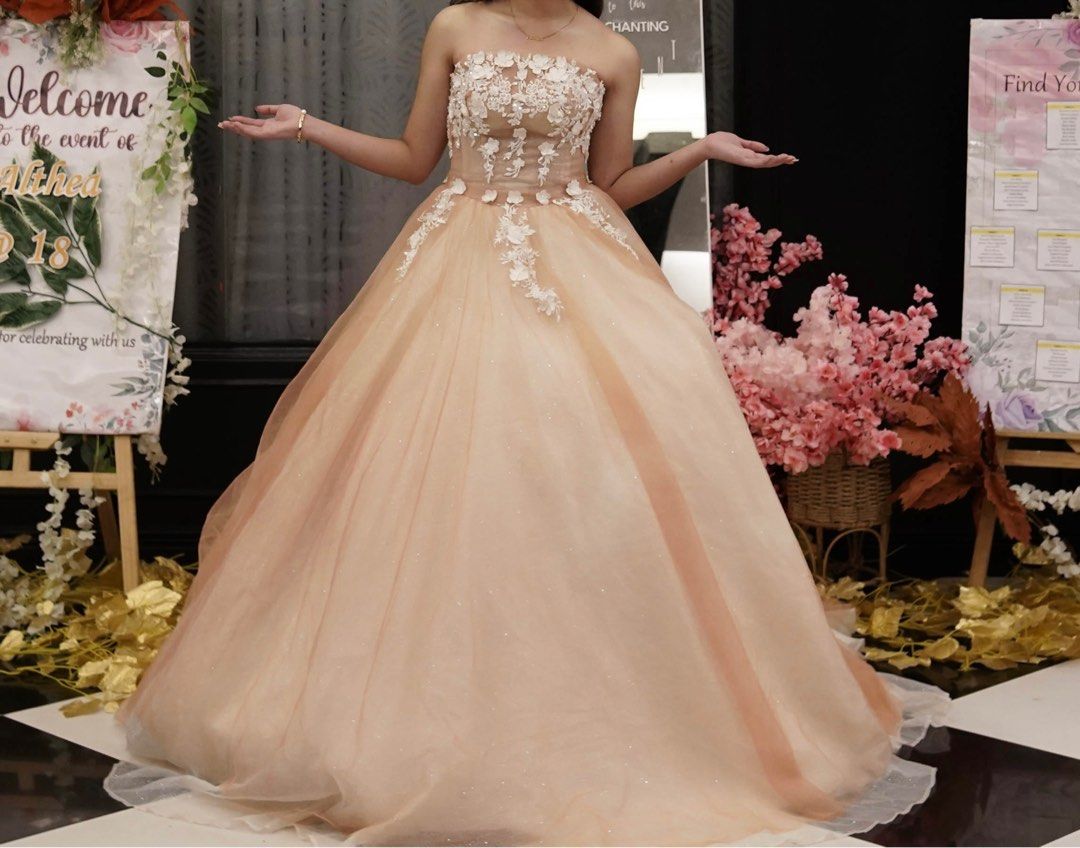 Blush Pink Ball Gown (Category: Evening dresses & gowns) located in Paranaque City. Submitted by aunocrate (Listing ID 1311947988, Image 2). Description: - One time used (debut) - Adjustable (can fit to medium) - Petticoat is not included .