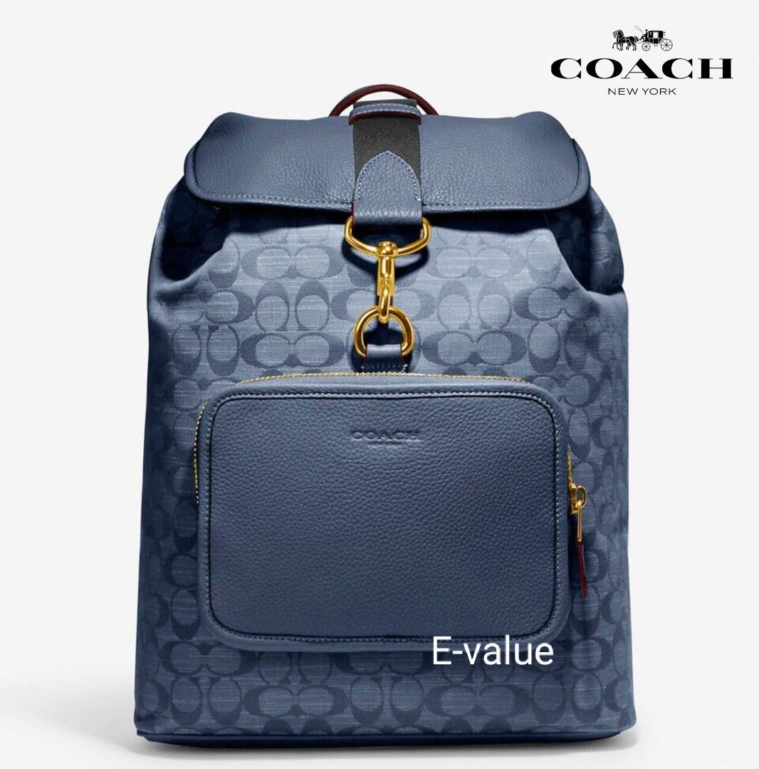 Coach Original Signature Blue Chambray Sullivan Laptop Backpack For Men Women Come with Complete Set Suitable For Gift