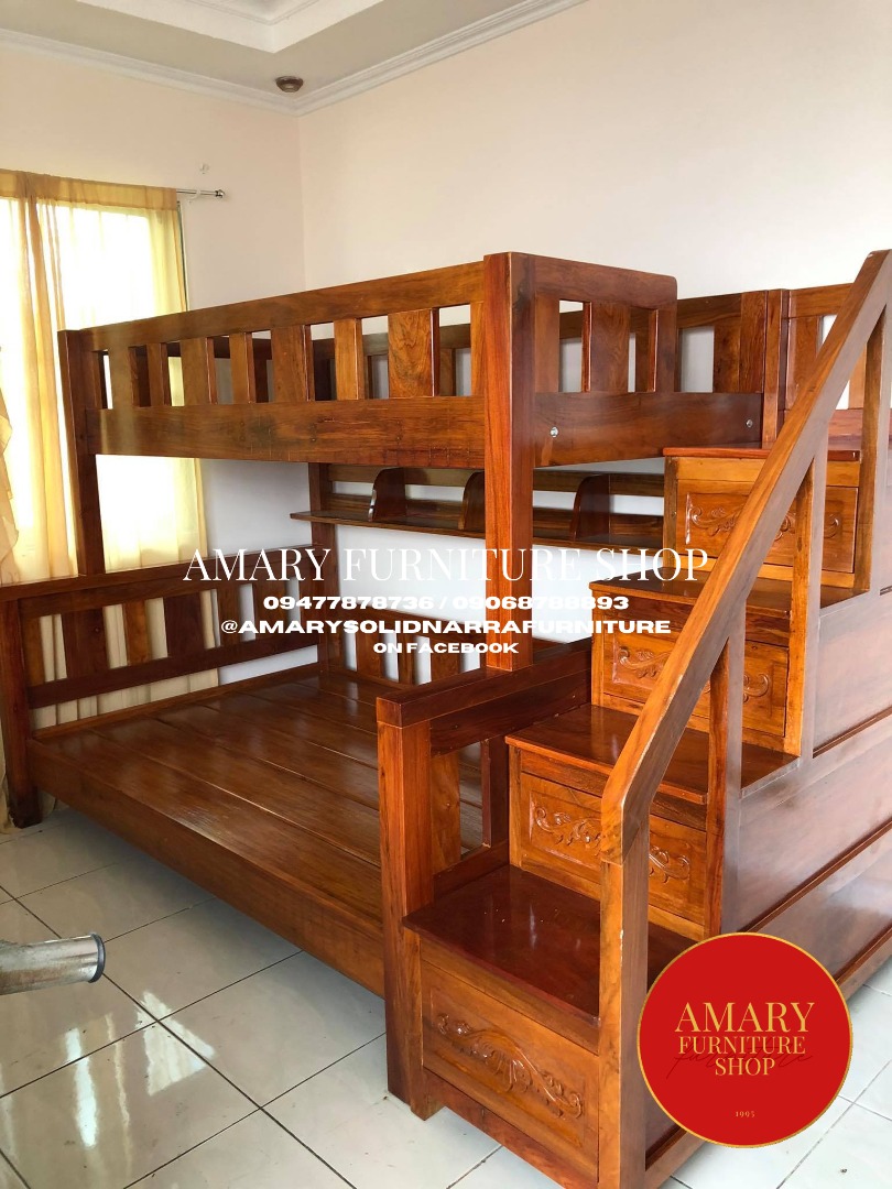 DOUBLE DECK BED (DOUBLE & SINGLE) (SOLID NARRA), Furniture & Home ...