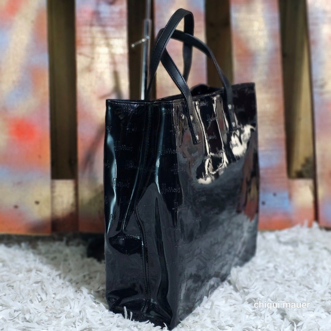 Harrods black patent leather embossed tote Women s Fashion Bags Wallets Tote Bags on Carousell
