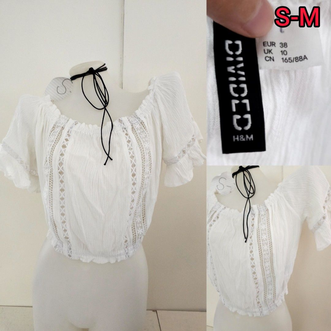 H M Divided Off Shoulder White Crop Top Boho top Women s Fashion Tops Others Tops on Carousell