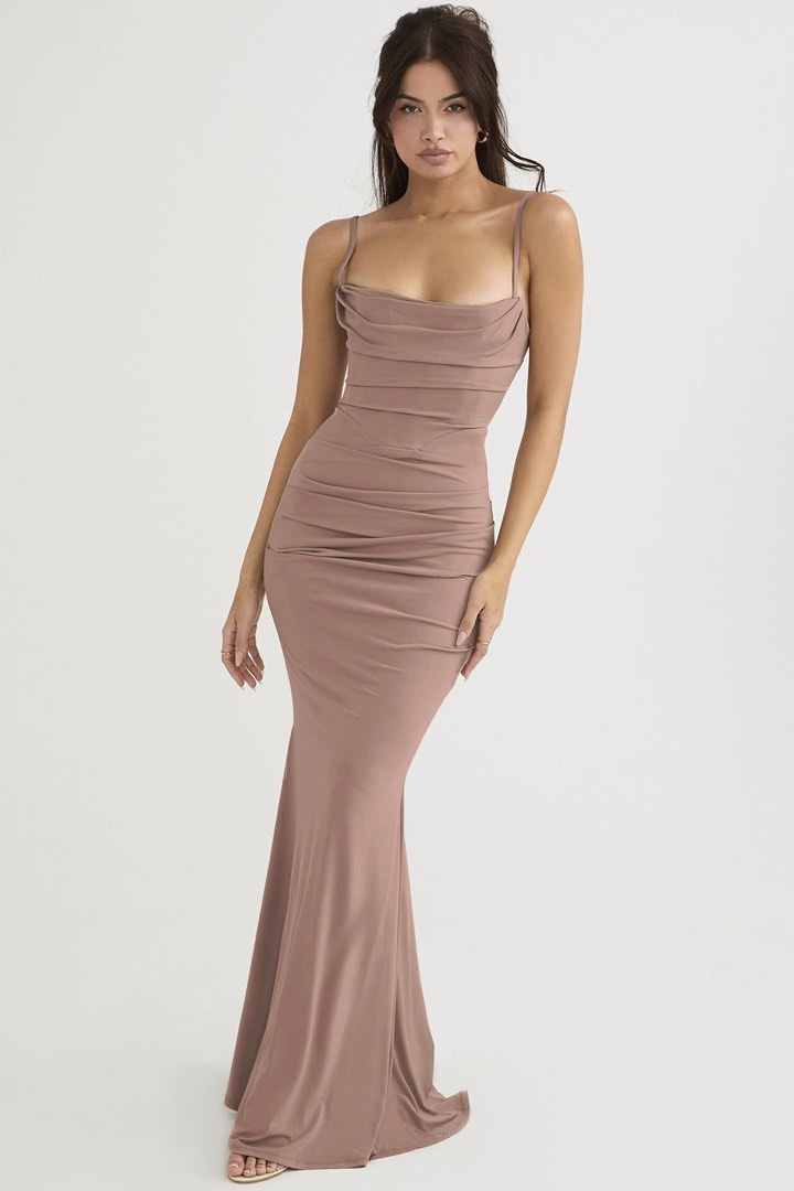 house of cb dupe milena almond jersey corset maxi dress Women s Fashion Dresses Sets Dresses on Carousell