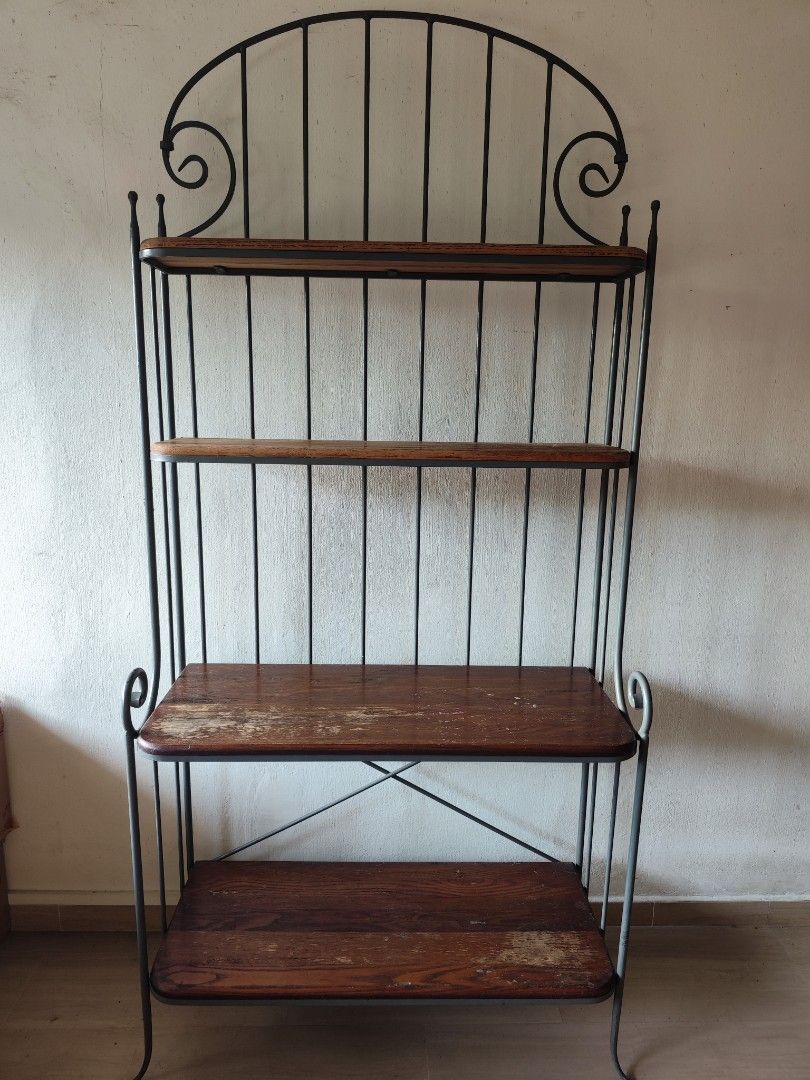 Charleston Forge Iron Cherry Wood 4 Tier Bakers Rack