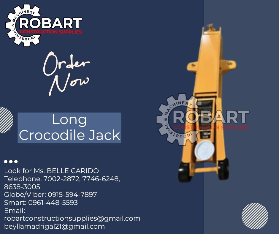 Long Crocodile Jack (Category: Construction Tools & Equipment) located in Manila. Submitted by bellarobart (Listing ID 1311932802, Image 1). Description: Long Crocodile Jack Brand: Titan Capacity: 3T 𝑹𝑶𝑩𝑨𝑹𝑻 𝑪𝑶𝑵𝑺𝑻𝑹𝑼𝑪𝑻𝑰𝑶𝑵 𝑺𝑼𝑷𝑷𝑳𝑰𝑬𝑺 #RobartConstructionSupplies #robartph #constructionmaterials #industrialsupply Office Address: 1405 Yuseco St. Sta Cruz Manila SEND US MESSAGE FOR INQUIRIES ‼️‼️ 🔵100% Trusted Supplier 🔵Competi