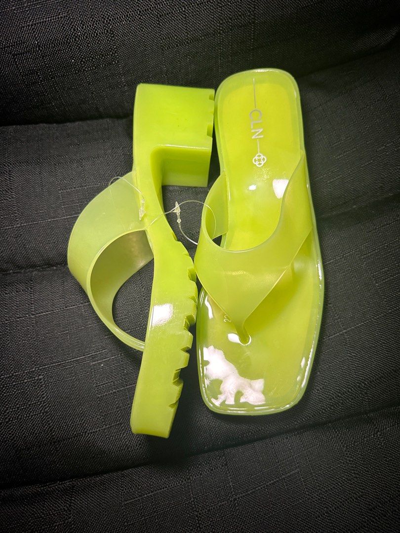 Neon green jelly slides on sale