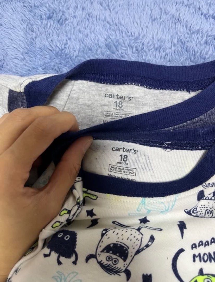 Pajama set of 4 (Category: Babies & Kids Fashion) located in Pasig City. Submitted by clys.closet (Listing ID 1312001384, Image 3). Description: Pajama Terno Set 1-3 yo with minimal stains and signs of usage RFS: decluttering MOP: Bpi/Bdo or Gcash MOD: lalamove, gogo express Shipping fee c/o buyer No meet ups Brands: carters, sm babies.