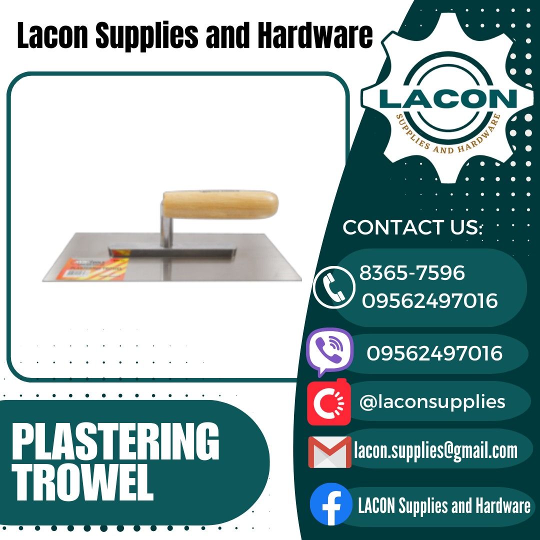 PLASTERING TROWEL (Category: Construction Tools & Equipment) located in Manila. Submitted by laconsupplies (Listing ID 1312060242, Image 1). Description: PLASTERING TROWEL Size : 10'' Kindly contact us for specifications and availability of our product. Price may vary. Location: Manila COD ✓ Free delivery depending on the quantity of the product ✓ Discounts ✓✓✓ DTI Registered ✓✓ For more products please email us your quotation requests. Happy day