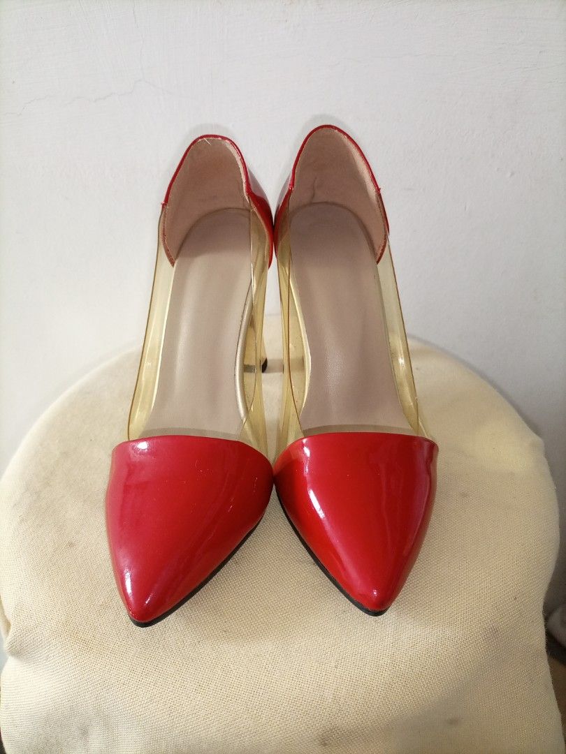 Red Clear Heels Women s Fashion Footwear Heels on Carousell