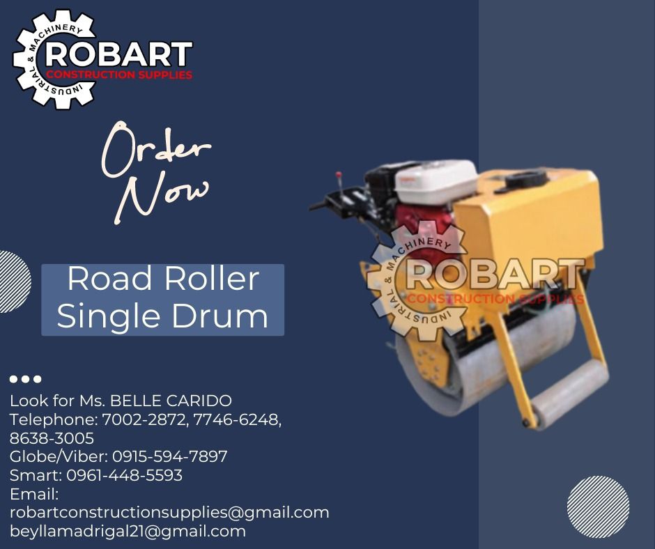 Road Roller Single Drum (Category: Construction Tools & Equipment) located in Manila. Submitted by bellarobart (Listing ID 1311936969, Image 1). Description: Road Roller Single Drum Brand: Titan Water Tank: 35L Oil Tank: 3.5L 𝑹𝑶𝑩𝑨𝑹𝑻 𝑪𝑶𝑵𝑺𝑻𝑹𝑼𝑪𝑻𝑰𝑶𝑵 𝑺𝑼𝑷𝑷𝑳𝑰𝑬𝑺 #RobartConstructionSupplies #robartph #constructionmaterials #industrialsupply Office Address: 1405 Yuseco St. Sta Cruz Manila SEND US MESSAGE FOR INQUIRIES ‼️‼️ 🔵100% 