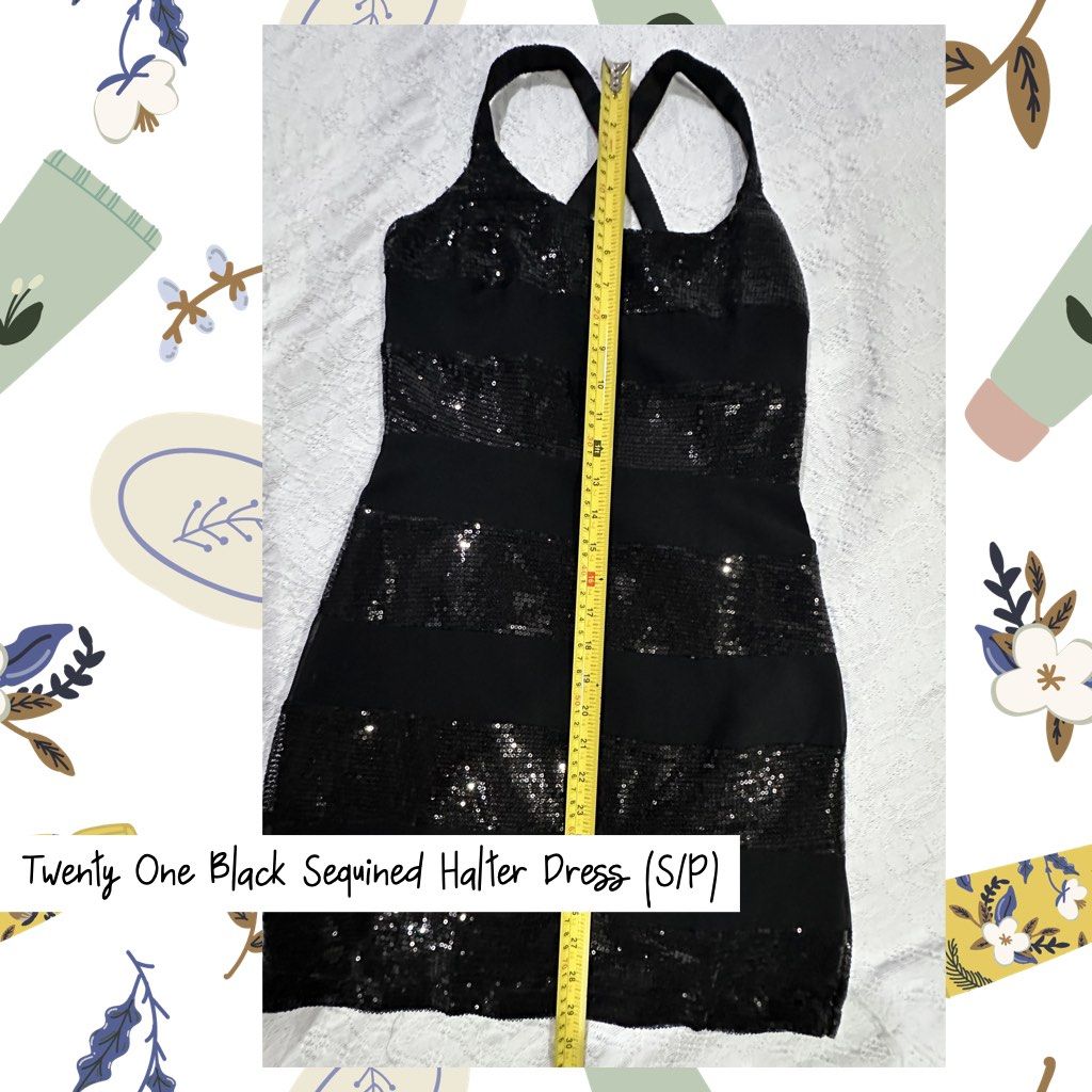 Twenty One Black Sequinned Halter Dress (Category: Dresses) located in San Juan City. Submitted by believeinrepair (Listing ID 1311943493, Image 3). Description: Only used once and altered the length. Good for teens and easy to care for. Petite sizing. Would fit XS and XXS.