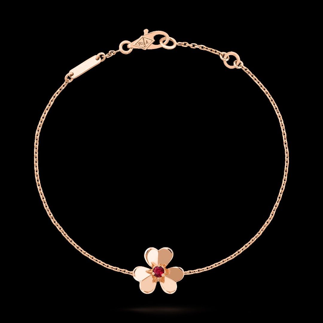 Van Cleef 18K Rose Gold Ruby Mini Frivole Bracelet, Women's