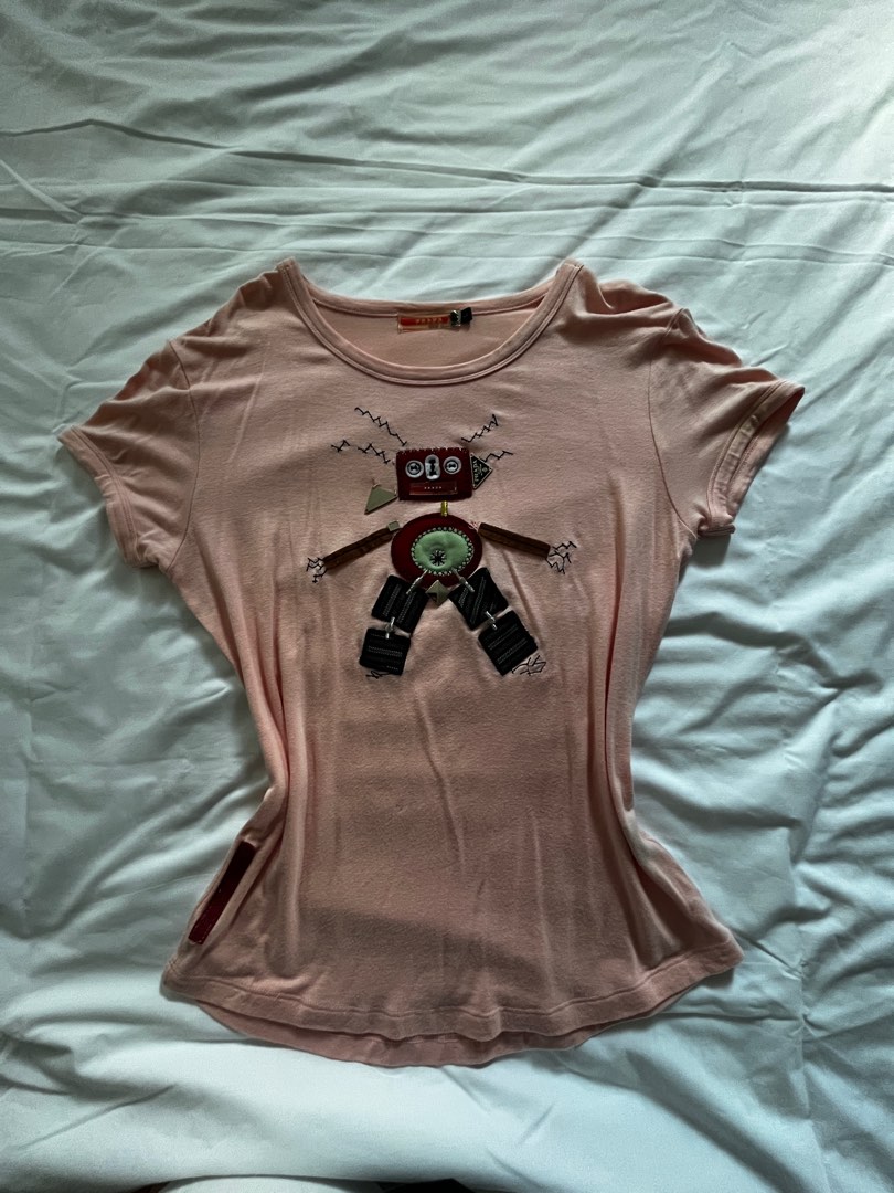 vintage prada robot tshirt with metal tags Women s Fashion Tops Shirts on Carousell