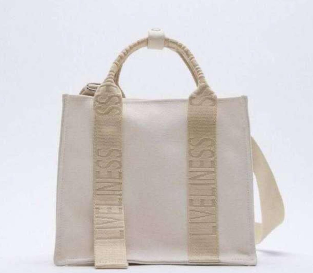 Zara 2 way canvas mini tote bag Women s Fashion Bags Wallets Shoulder Bags on Carousell