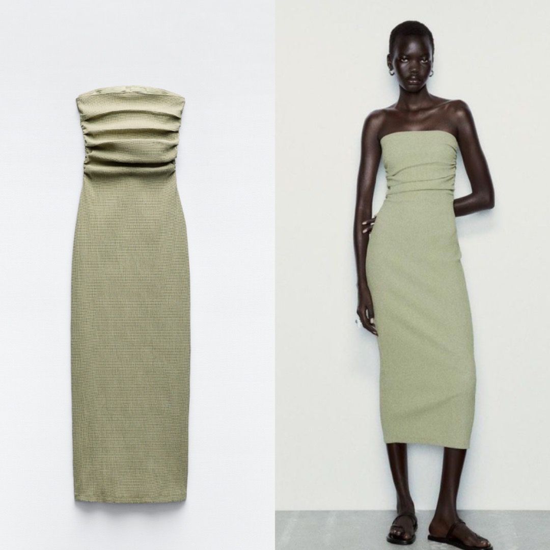 Zara Bandeau Strapless Midi Dress in Sienna Moss, Women's Fashion, Dresses  & Sets, Dresses on Carousell