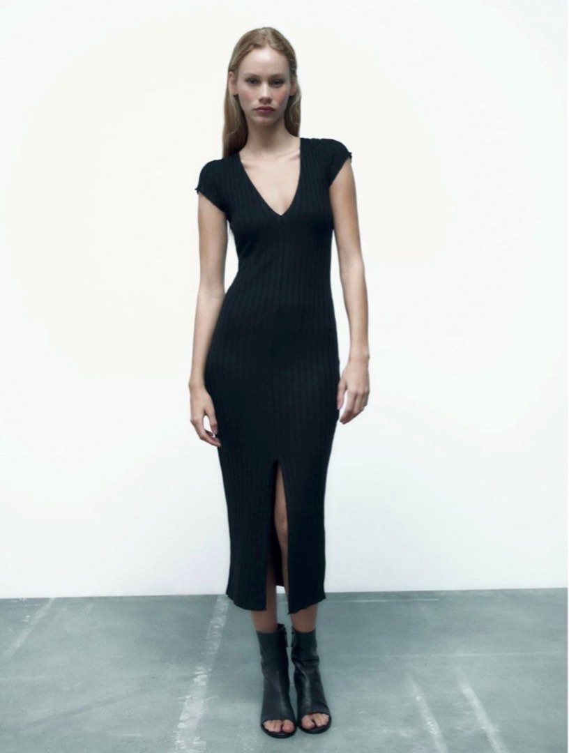 ZARA Black Long Sleeve Midi Dress  Size Small Zara | Dresses | Zara Black  Short Sleeve Knitted Midi Dress Size S New ...