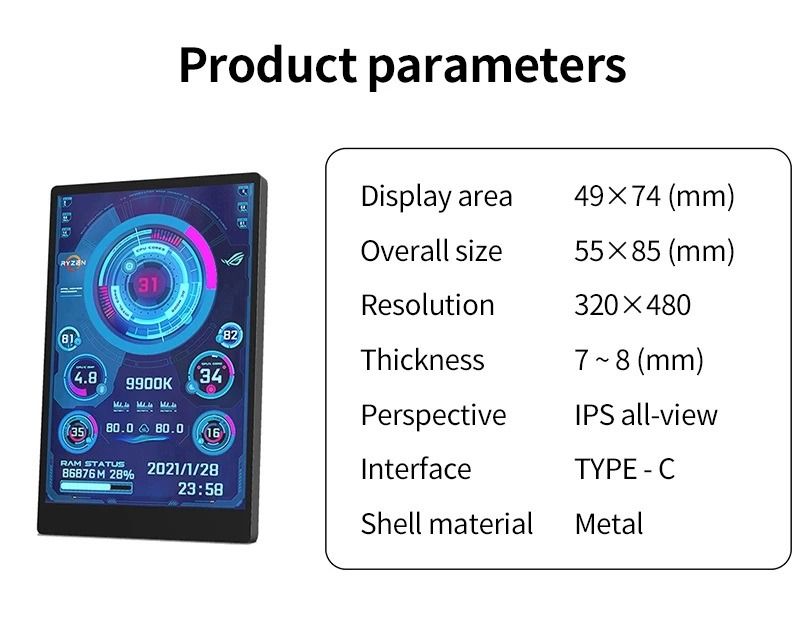 3.5寸IPS Type-c小屏幕 迷你顯示器 3.5 Inch IPS Mini Monitor 3.5”小型顯示器 IPS小屏幕 迷你副 ...