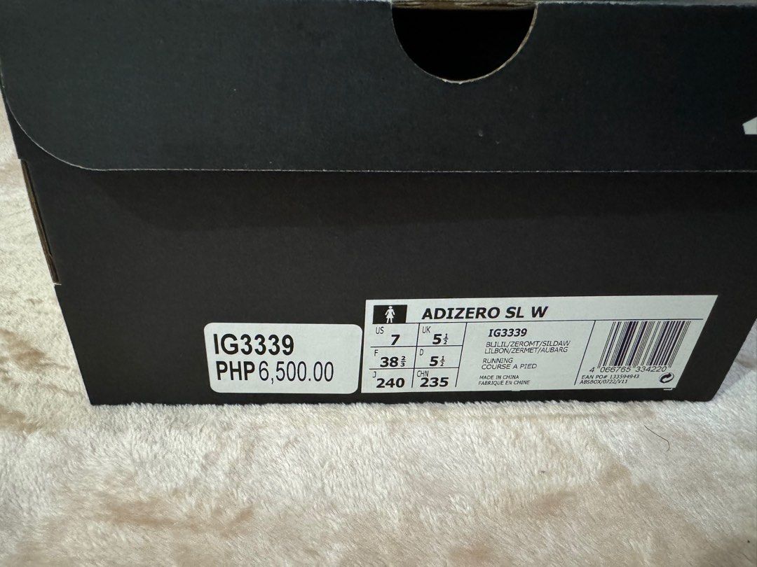 Adidas Adizero SL W (Category: Sneakers) located in Quezon City. Submitted by mmmcat (Listing ID 1315369628, Image 2). Description: Adidas Adizero SL W Running shoes Fits US7 to US7.5 Used less than five times for walking Retails for 6,500.