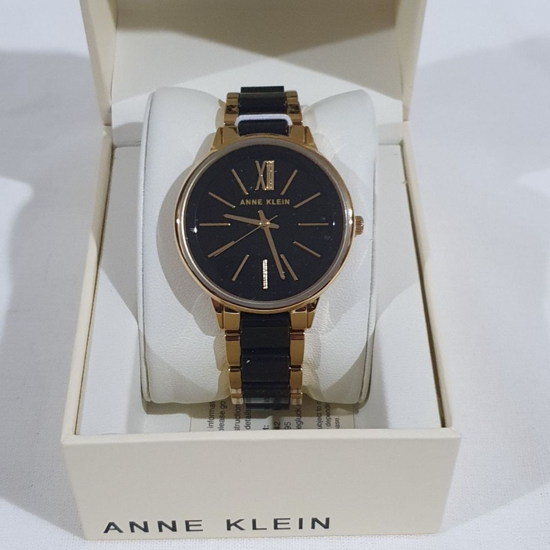 Anne Klein Women s Resin Bracelet Watch Black Gold AK 1412BKGB Women s Fashion Watches Accessories Watches on Carousell
