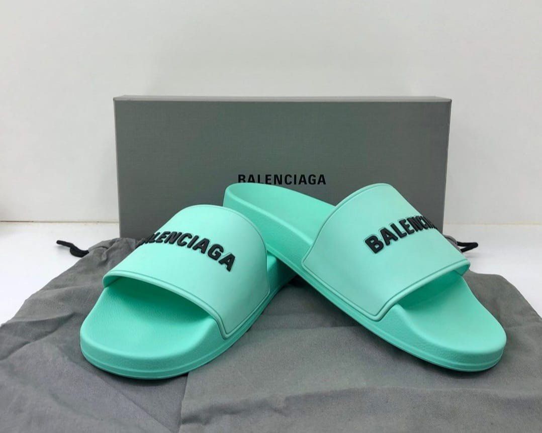 Sneaker Balenciaga Green Slides BNIB Balenciaga BB Logo Pool