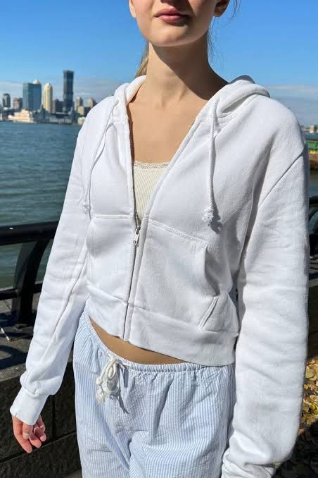 Brandy Melville Crystal Crop Hoodie White Women s Fashion Coats Jackets and Outerwear on Carousell