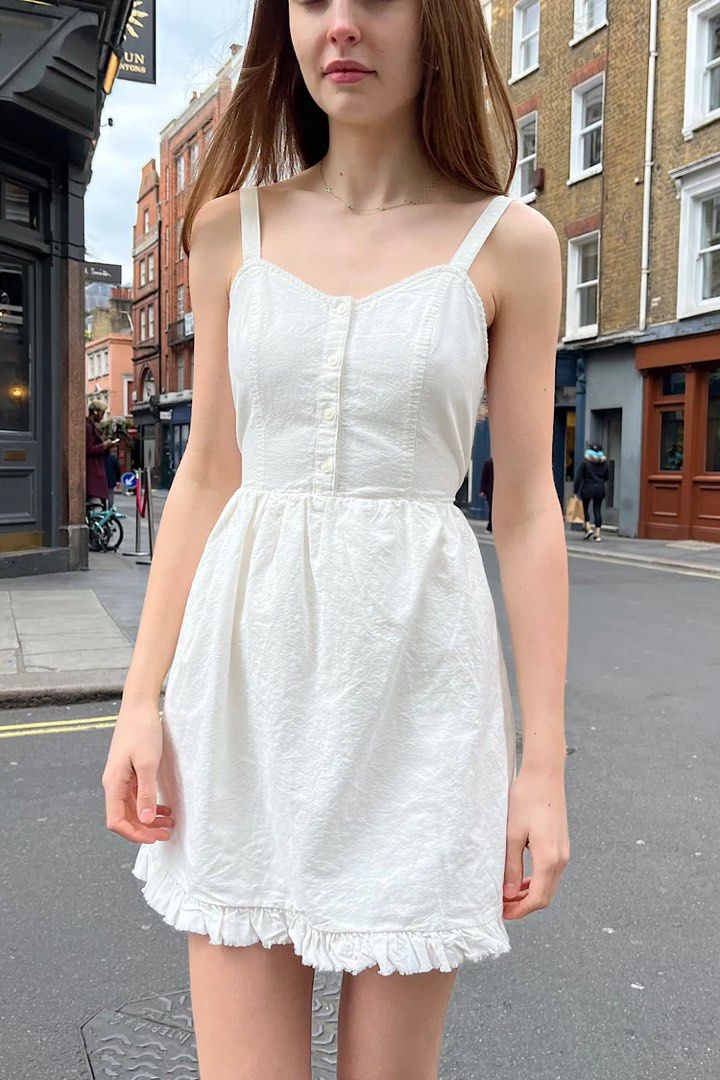 brandy melville tianna dress authentic john galt instock raw hem cute basic girls women ruffled tie corset lace dainty white midi long mini button