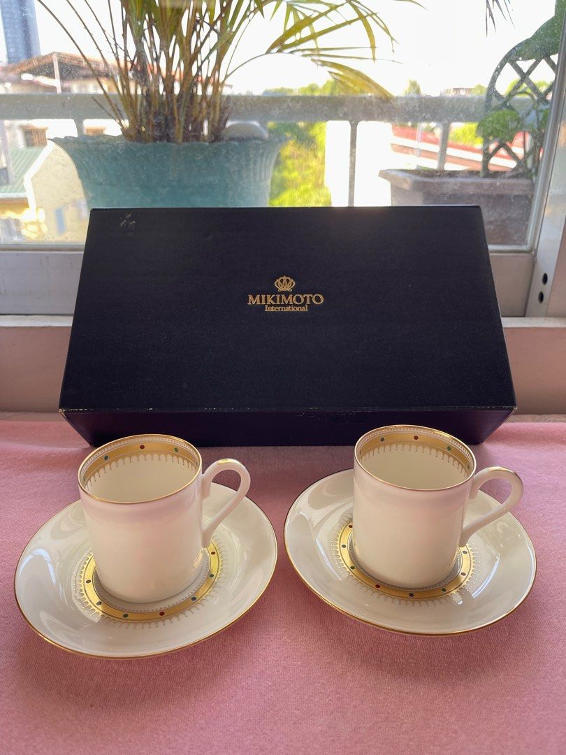 Coffee & tea cups and saucers (Category: Coffee & Tea Tableware) located in Mandaluyong City. Submitted by daisys.collection (Listing ID 1315385316, Image 1). Description: Mikimoto International tea/ espresso coffee cups and saucers; 2 pairs.
