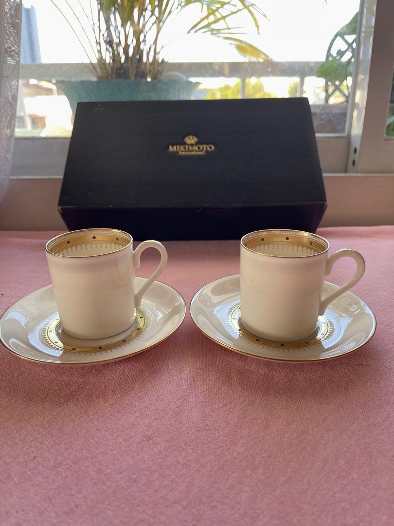 Coffee & tea cups and saucers (Category: Coffee & Tea Tableware) located in Mandaluyong City. Submitted by daisys.collection (Listing ID 1315385316, Image 2). Description: Mikimoto International tea/ espresso coffee cups and saucers; 2 pairs.