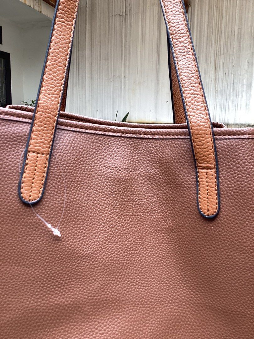MANGO TOUCH TOTE BAG CREAM BROWN CREAM BROWN BLACK LEATHER TAS ORIGINAL SALE