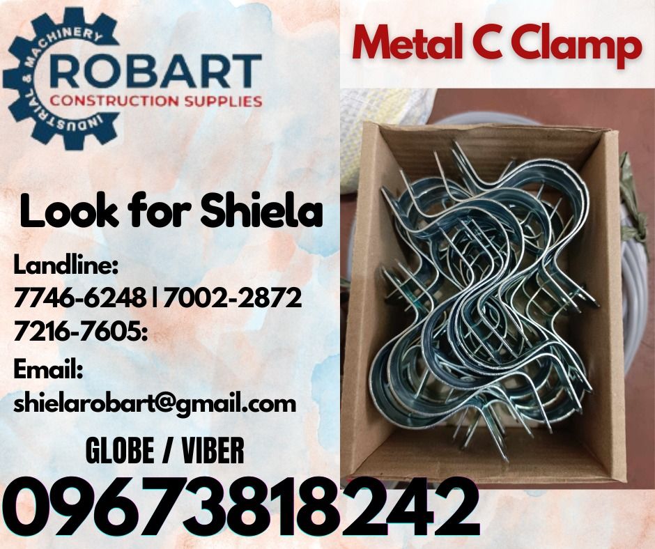 Metal C Clamp (Category: Construction Tools & Equipment) located in Caloocan City. Submitted by shielaroba44709 (Listing ID 1315364136, Image 1). Description: Metal C Clamp Size: 1 1/4 x 2Hole 𝑹𝑶𝑩𝑨𝑹𝑻 𝑪𝑶𝑵𝑺𝑻𝑹𝑼𝑪𝑻𝑰𝑶𝑵 𝑺𝑼𝑷𝑷𝑳𝑰𝑬𝑺 Office Address: 1405 Yuseco St. Sta Cruz Manila SEND US MESSAGE FOR INQUIRIES ‼️ ‼️ Call: 09673818242 / 09662708845 Vibr - (09673818242) Landline: (𝟩𝟩𝟦𝟨-𝟨𝟤𝟦𝟪) / (𝟩𝟢𝟢𝟤-𝟤𝟪𝟩𝟤) / (𝟩𝟤𝟣𝟨-�