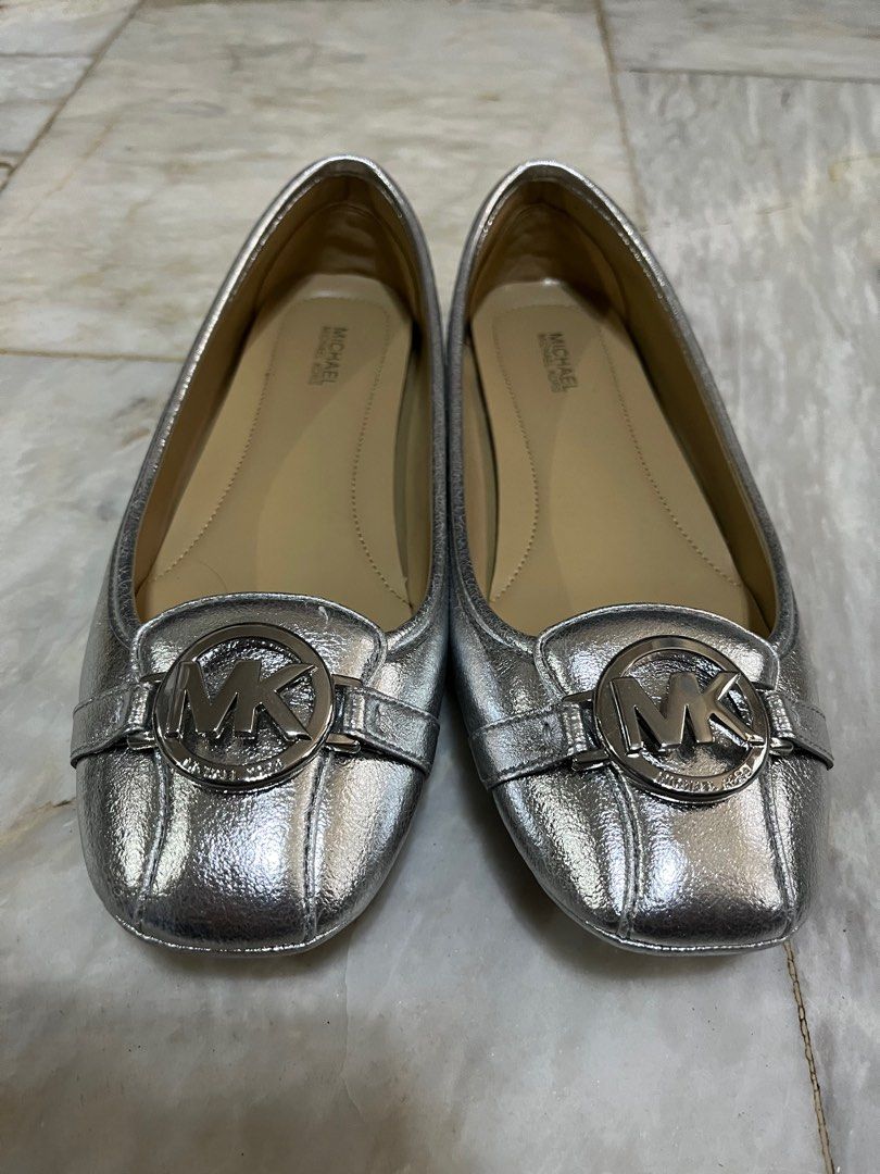 Michael kors silver flats clearance