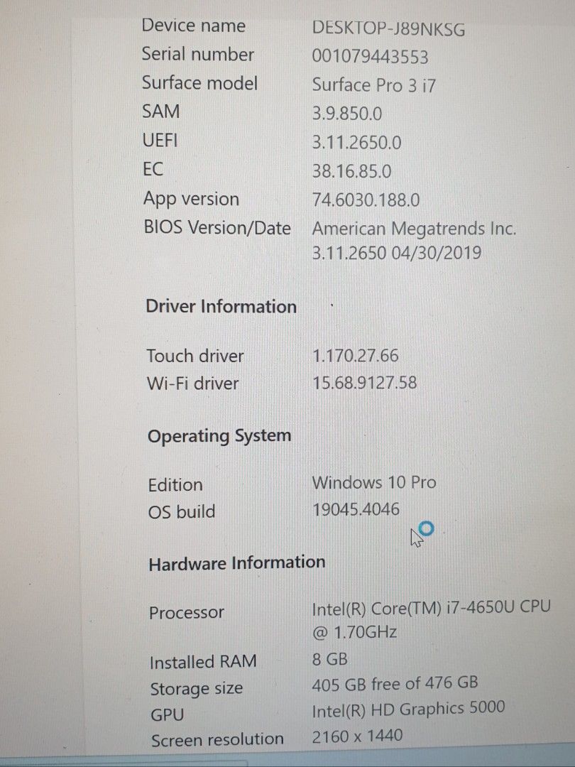 Microsoft Surface Pro 3 (Category: Laptops & Notebooks) located in Cavite. Submitted by viva4ever (Listing ID 1315381011, Image 1). Description: office spare, seldom used, no issues.
