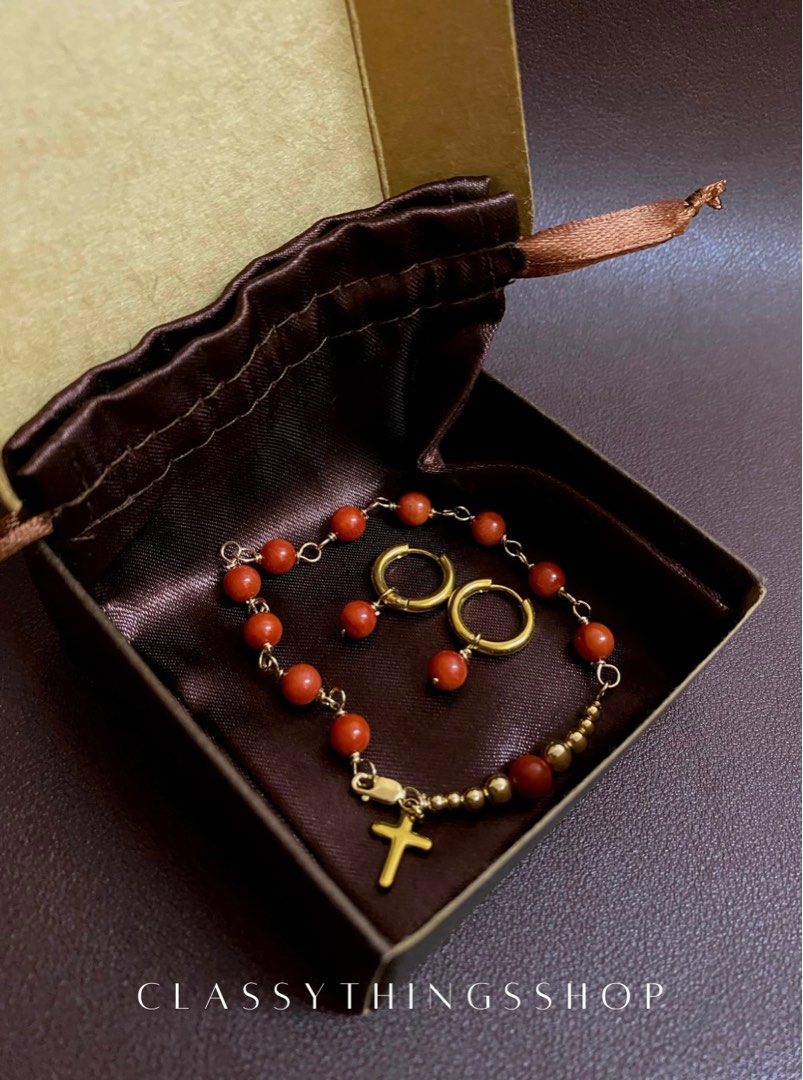 Red Coral Rosary Bracelet Set (Category: Bracelets) located in Quezon City. Submitted by classythingsshop (Listing ID 1315321567, Image 2). Description: Red Coral Rosary Bracelet Set (for Adults) A set of: - 1 Red Coral Rosary Bracelet - 1 Red Coral Dangling Earrings Actual photo of the items. The item is customizable and can be made according to the client’s preferred length (price may vary depending on the length of the bracelet). Find the perf