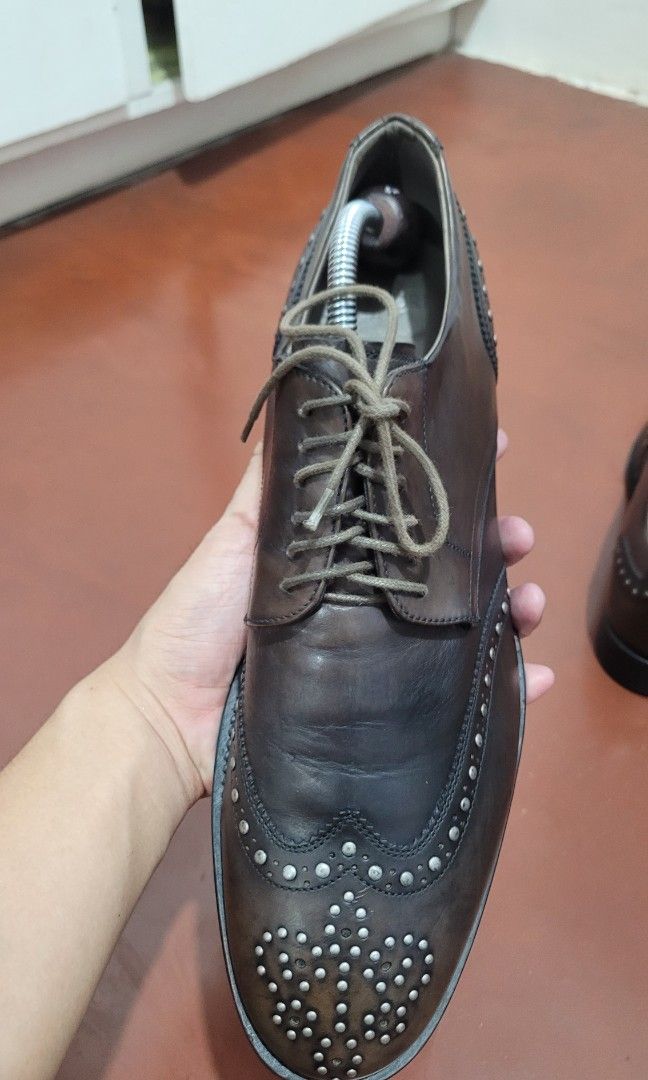Sartori Gold Made in Italy Brogue Shoes Brown with metal studs Men s Fashion Footwear Dress Shoes on Carousell