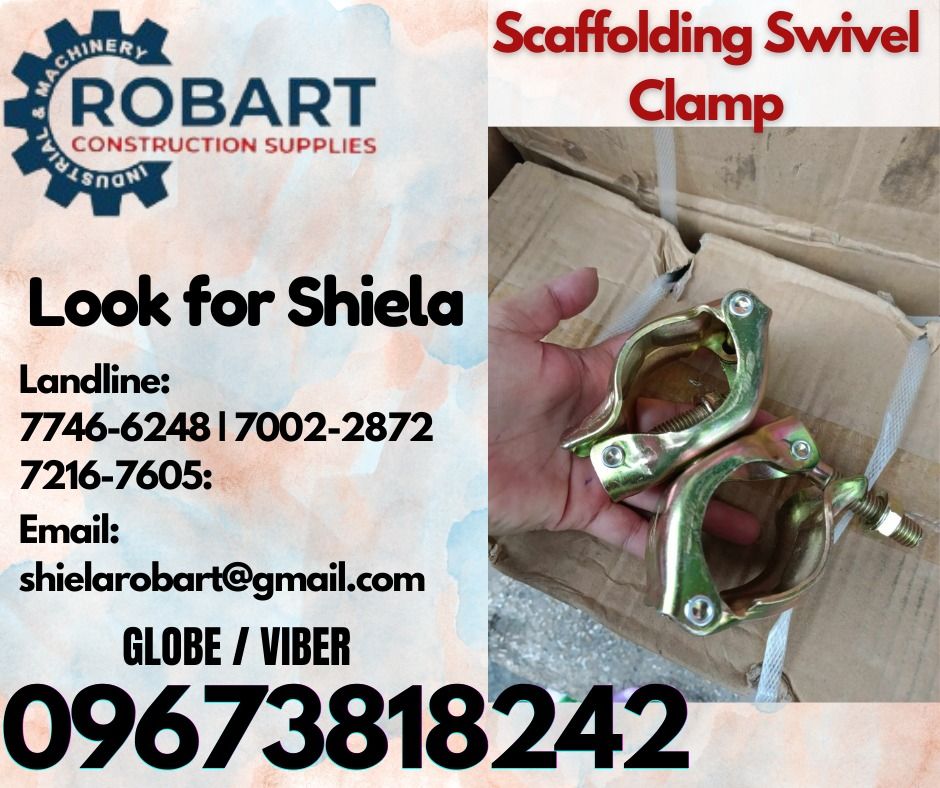 Scaffolding Swivel Clamp (Category: Construction Tools & Equipment) located in Caloocan City. Submitted by shielaroba44709 (Listing ID 1315372806, Image 1). Description: Scaffolding Swivel Clamp 1-1/2" 𝑹𝑶𝑩𝑨𝑹𝑻 𝑪𝑶𝑵𝑺𝑻𝑹𝑼𝑪𝑻𝑰𝑶𝑵 𝑺𝑼𝑷𝑷𝑳𝑰𝑬𝑺 Office Address: 1405 Yuseco St. Sta Cruz Manila SEND US MESSAGE FOR INQUIRIES ‼️ ‼️ Call: 09673818242 / 09662708845 Vibr - (09673818242) Landline: (𝟩𝟩𝟦𝟨-𝟨𝟤𝟦𝟪) / (𝟩𝟢𝟢𝟤-𝟤𝟪𝟩𝟤) / (�