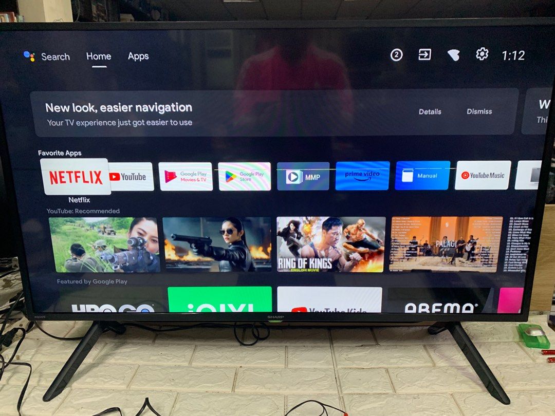 Sharp Android Smart 42” Led Backlight Tv ( with one horizontal line , very small) (Category: TV) located in Pasay City. Submitted by ayinong168 (Listing ID 1315343213, Image 2). Description: Item is in good condition 220volts 42” smart android led tv with issue pls see attached pics for refernce with free remote .