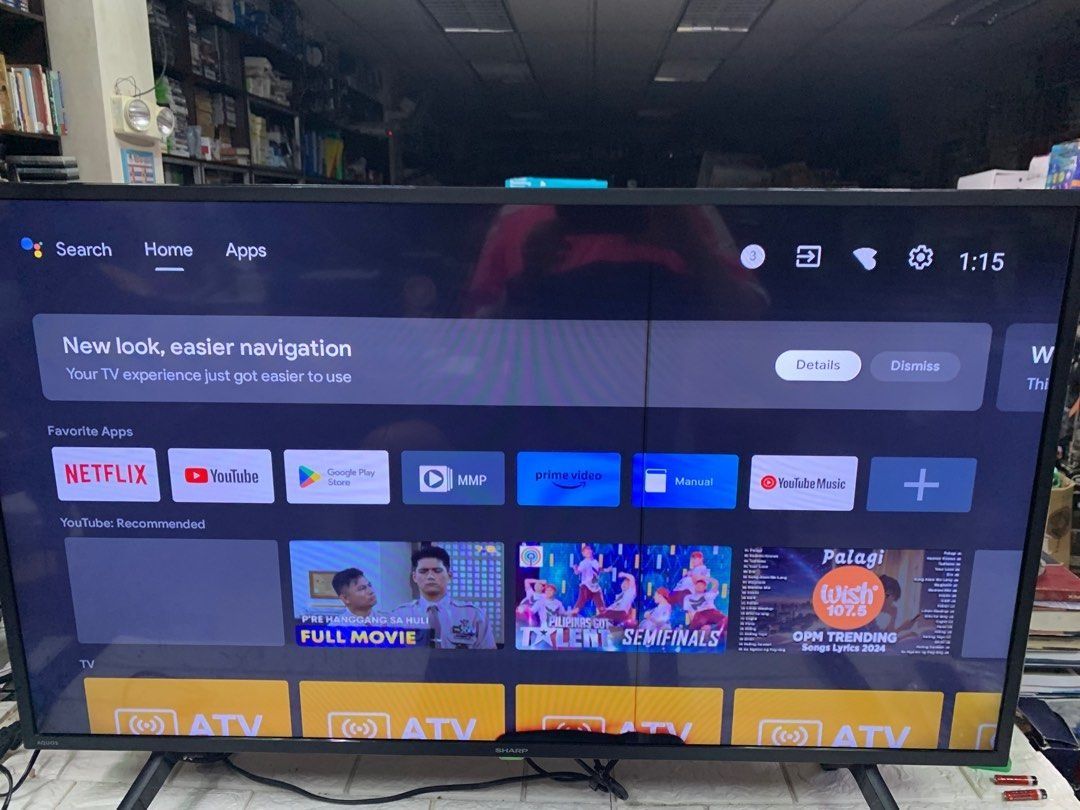 Sharp Smart Android 42” Led Backlight Tv (with issue 1 vertical line) (Category: TV) located in Pasay City. Submitted by enrico_appliances (Listing ID 1315429013, Image 1). Description: Item is in good condition working 220volts with free remote no box included issue 1 vertial line pls see attached pics.