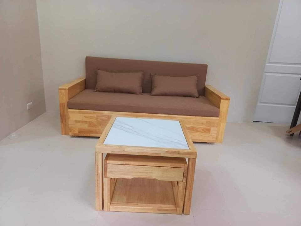 Solid wood sofa bed (Category: Sofas) located in Quezon City. Submitted by furniturefinds888 (Listing ID 1315432299, Image 3). Description: .