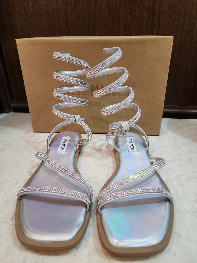 Steve Madden Azaria Silver Sandals Women s Fashion Footwear Sandals on Carousell