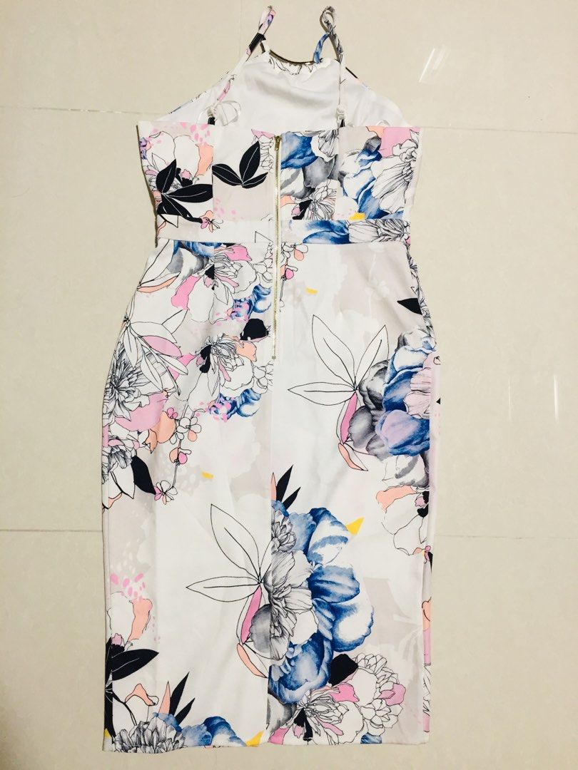 TEMT Floral Halter Dress in White M