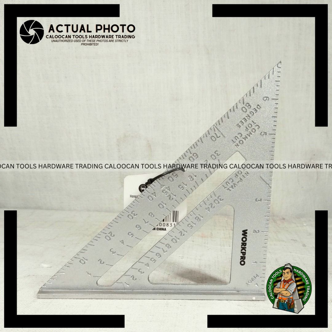 WORKPRO 180mm (7") Aluminum Square Layout Tool (WP264007) (Category: Construction Tools & Equipment) located in Caloocan City. Submitted by caloocantoolshardwaretrading (Listing ID 1315318819, Image 3). Description: WORKPRO 180mm (7") Aluminum Square Layout Tool (WP264007) SRP ₱ 216.00 📌 TECHNICAL SPECIFICATION: Model: WP264007 Product Dimensions: ‎18 x 17 x 1.8 cm; 320 g Colour: silver Style: ‎Triangle Material: ‎Aluminium Graduation range 0-30