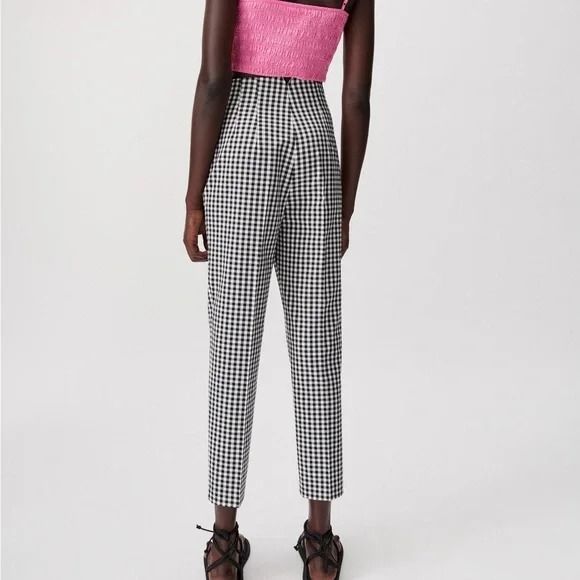 ZARA HIGH-WAIST GINGHAM TROUSERS Black And White 格紋高腰長褲1608