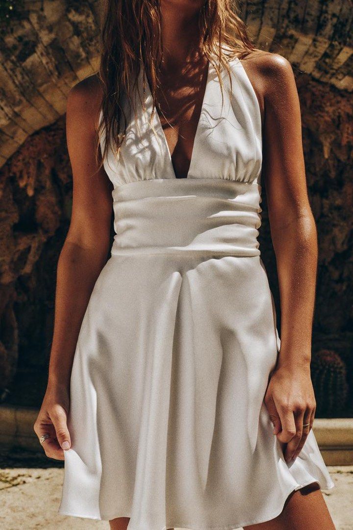 Satin Halter White Halter Dress Short White Satin Dress Zara Woman