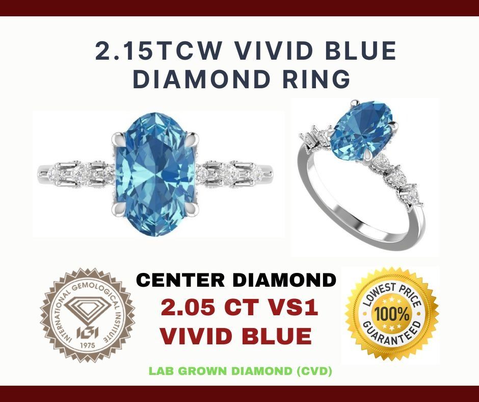 SG Stock 2.44TCW Vivid Blue Oval Diamond Ring with Center Diamond 2.05Ct VS1 Women s Fashion Jewelry Organisers Rings on Carousell