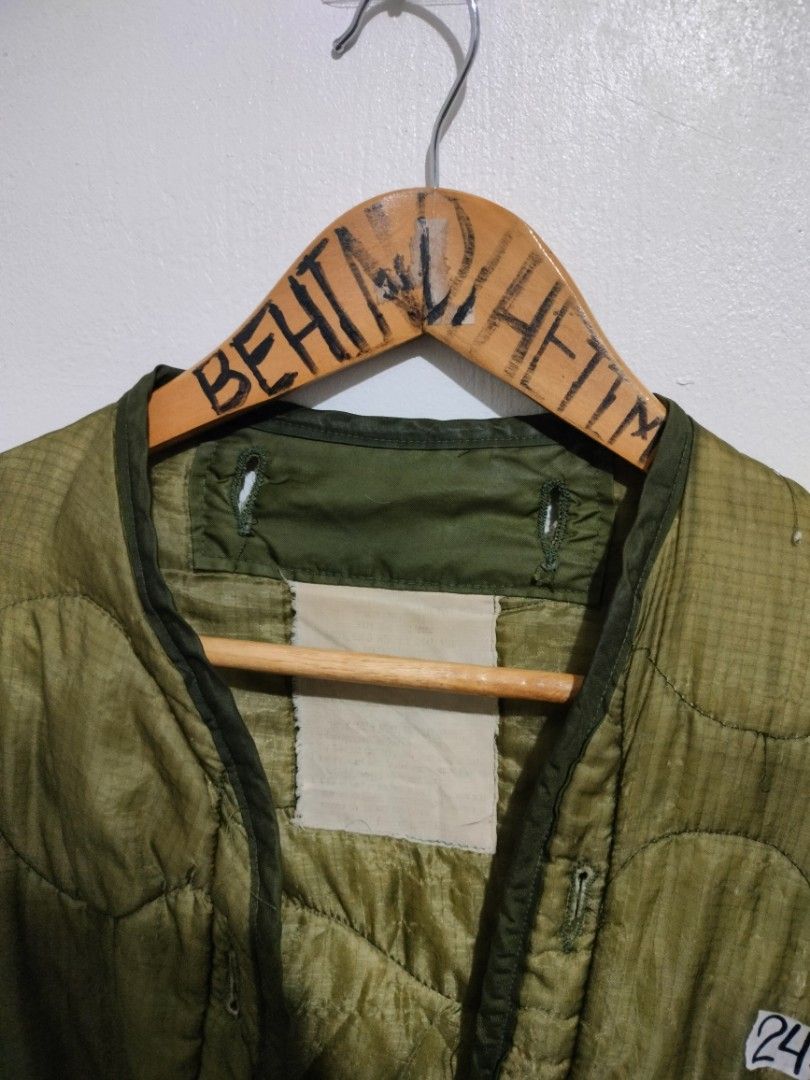 80s US Military Liners Jacket (Category: Coats, Jackets and Outerwear) located in Calamba. Submitted by sinauna. (Listing ID 1315670122, Image 3). Description: WTS: 80s US Military Liners Jacket Condition/Issues: need wash and missing button/s (Note: Item's not faded. Color may vary due to lighting) Dimension: 24x27 Size on tag: ----- Price: Mine - 949+SF Plus shipping fee! Free shipping if you purchase more than 3 items. Also, I can give you a d